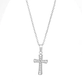 Silver stainless steel necklace featuring a cross pendant paved with cubic zirconia stones - Silver N0016S