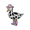 Cute enamel duck pin featuring cow pattern with pink cowboy hat and boots - Cow Pattern Duck Style (QHXZ3874)