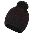 Berretto invernale in maglia con pompon, motivo a V rosso e risvolto a coste nero e rosso - Nero Rosso