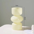Pale yellow three-tier glass vase 18cm tall with elegant ribbed texture for home decor - Height 18cm/Diameter 9cm / French Vintage Vase - Cream