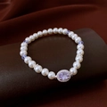 Détail du bracelet en perles plaqué or avec zircon violet et perles de cristal bleu - Style perle avec pierre lavande et cristal bleu (24#)
