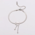 Pulsera de serpiente en acero plateado con disco grabado Love y borlas de cuentas - Color Acero