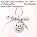 Lindo llavero de campana calabaza Halloween con lazo blanco y cinta de araña amarilla - Blanco