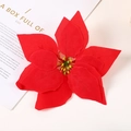 Artificial red velvet poinsettia flower with detailed petals for Christmas decor - Classic Poinsettia / Red