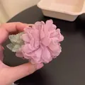 Pink chiffon flower hair clip with lace leaves in a soft spring blossom aesthetic - Small Purple Flower Claw Clip