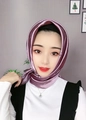 Satin silk hijab in glossy light purple finish worn in a traditional elegant wrap - Taro Purple