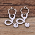 Silver stethoscope charms with white enamel and rhinestone for DIY jewelry making - Large Stethoscope - Rhinestone / Silver/White