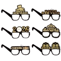 Set di 6 occhiali di carta per Capodanno 2026 in nero e oro con effetto glitter - Occhiali Felice Anno Nuovo Stile C (XN001-C)