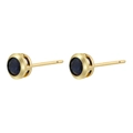 18K gold plated stud earrings with round blue sapphire zircon stones in bezel setting - 1 Pair / Gold Plated Blue Zirconia
