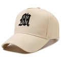 Casquette de baseball en coton kaki avec broderie gothique noire et visière incurvée - Réglable / Kaki
