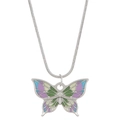 Rainbow fairy butterfly necklace with colorful enamel pendant on silver snake chain - 银色 几何拼色