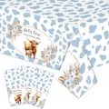 Einweg-Tischdecke für Babyparty mit Hochlandrind-Motiv und blauem Kuhmuster-Druck - 137*274cm / Blau