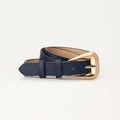 Minimalist blue faux leather belt for women with elegant gold pin buckle and metal loop - Navy Blue