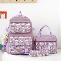 Purple unicorn nylon backpack 3-piece set with matching lunch bag and pencil case - Purple