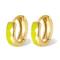 Detail of gold earrings with neon green wavy enamel inlay and polished metal finish - Yellow Enamel - Gold