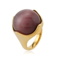 Luxury gold stainless steel ring featuring a large oval magenta cat-eye gemstone inlay - 9 / Brown Cat Eye Stone