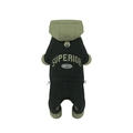 Winter dog puffer jumpsuit in olive green and black with a windproof hood and warm padding - S / Green