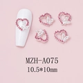 Close-up of 10.5x10mm pink rhinestone heart bow nail charms with silver metal alloy base - Silver Butterfly Heart Style (A075)