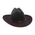 Cappello fedora grigio scuro con bordo rosso e fascia in pelle marrone con borchie - Taglia unica / Grigio Bordo Rosso (Fascia in Pelle con Stella)