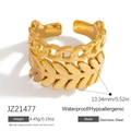 Irregular 18K gold plated stainless steel open ring with leaf and chain layers - Leaf Chain Style (JZ21477) / Gold