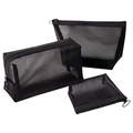 Three sizes of black mesh cosmetic bags with ring zippers on a clean white background - 3-Piece Set (No Heart) / Black