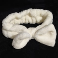 Soft white plush twisted headband with high-top sponge padding and premium velvet finish - Plush Bow Hairband / Off White
