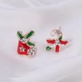 Christmas asymmetric stud earrings featuring red stocking and candy cane with rhinestones - Asymmetrical Studs