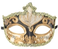 Detail der venezianischen Maskerade-Maske mit Goldglitzer-Relief und Notenmuster - Einheitsgröße / Schwarz