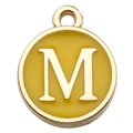 Golden round enamel charm with letter M for DIY necklaces and bracelets in yellow finish - Capital Letter M Style / 1 Piece (12x14mm) / Yellow