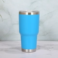 Insulated 30oz blue stainless steel travel mug with clear lid on marble background - 30oz / Powder Coated Sky Blue
