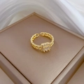Gold plated square rhinestone ring with adjustable chain band in a soft luxury style - Adjustable Open / Gold