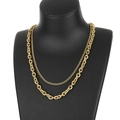 Double layered gold titanium steel necklace featuring chunky curb and fine link chains - Gold Layered Style(KN198167-Z)