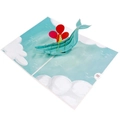3D birthday pop-up card featuring a blue whale with red balloons and cloud background - Dolphin Card