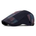 Coppola patchwork blu scuro a righe con fibbia regolabile in stile vintage britannico - Regolabile / Blu navy