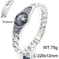 Bracciale da uomo punk con ciondolo lupo e catena cubana in finitura argento antico - Colore Acciaio (KB205184-KJX)