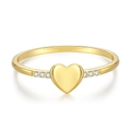 Elegant S925 sterling silver gold heart ring with side-set sparkling zircon stones - US 6 / Gold