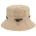Beiger Baumwoll-Fischerhut mit verstellbarem Sport-Kordelzug und Belüftungslöchern für Herren - Verstellbar / Khaki