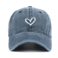 Berretto da baseball vintage in cotone lavato blu navy con ricamo a cuore bianco - Regolabile / Blu navy