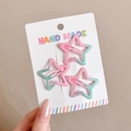 Set of three star-shaped hair clips in pink and blue gradient on a handmade display card - Five Pointed Star Style (4#) / Three-Piece Set / Pink and Green Gradient
