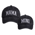 Washed black baseball cap set with MAMA and MINI 3D embroidery for parent and child - 2-Piece Set (Adult+Kid) / Washed Black (MAMA+MINI Set)