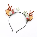 Christmas reindeer antler headband with brown plush ears and red berries on black band - Christmas Reindeer Antler Headband Style E