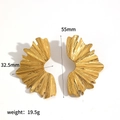 Minimalist 18k gold plated stainless steel leaf earrings with 55mm height dimensions - Gold Fan Pleated Style (TE60610-G)