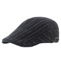 Retro zwarte denim newsboy pet met witte krijtstrepen en een bronzen gesp - Verstelbaar / Zwart