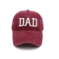 Vintage washed cotton baseball cap in burgundy with white 3D DAD embroidery - Adjustable / Washed Wine Red-DAD Embroidery