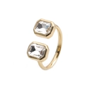 Vintage gold adjustable ring with two rectangular clear cubic zirconia gemstones on white - Adjustable Open / White