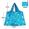 Sky blue foldable Oxford cloth shopping bag with cute cartoon cat print for daily use - Sky Blue Cat