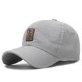 Breathable light grey mesh baseball cap with a brown leather patch for sun protection - Adjustable / Light Gray