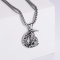 Macro detail of antique silver wolf howling at moon pendant with gothic hollowed-out texture - Without Chain / Steel