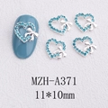 Macro di ciondolo per unghie a cuore 11x10mm con strass blu e dettaglio a fiocco - Stile Fiocco Laterale a Cuore Cavo (A371)