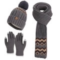 Winter 3-piece set with grey knit hat, scarf, and touchscreen gloves for thermal warmth - Grey (3-Piece Set)
